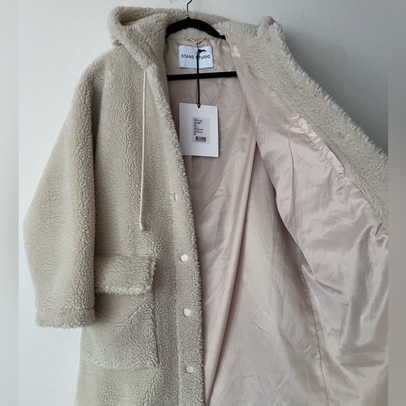 NWT Stand Studio Cream Oversized Teddy Hooded Coat - The Jessica Jacket - Picture 7 of 10